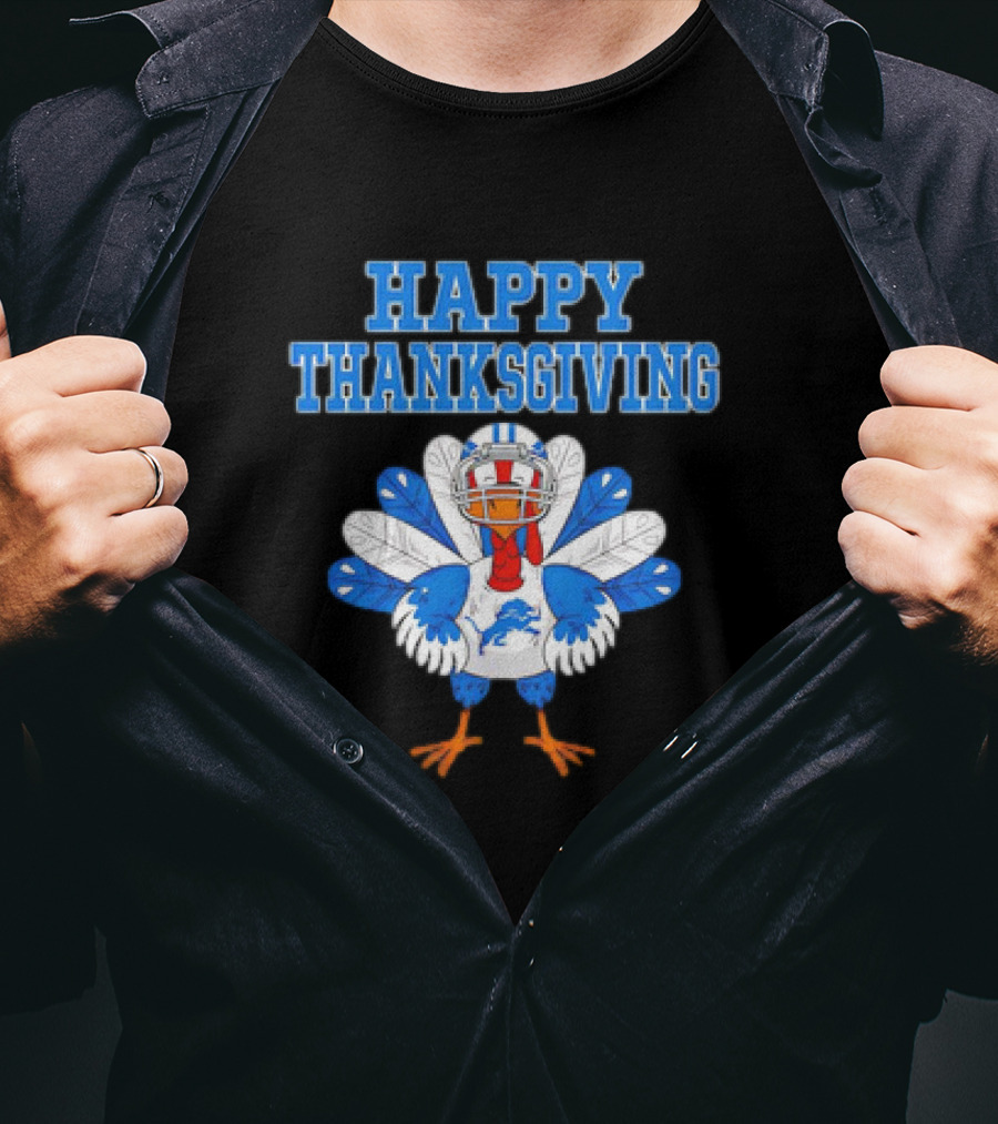 Happy Thanksgiving Detroit Lions Turkey Football Fan T-Shirt