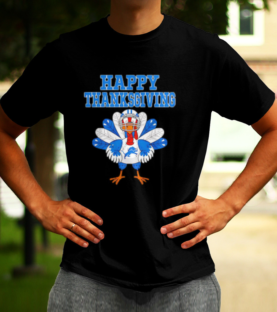 Happy Thanksgiving Detroit Lions Turkey Football Fan T-Shirt