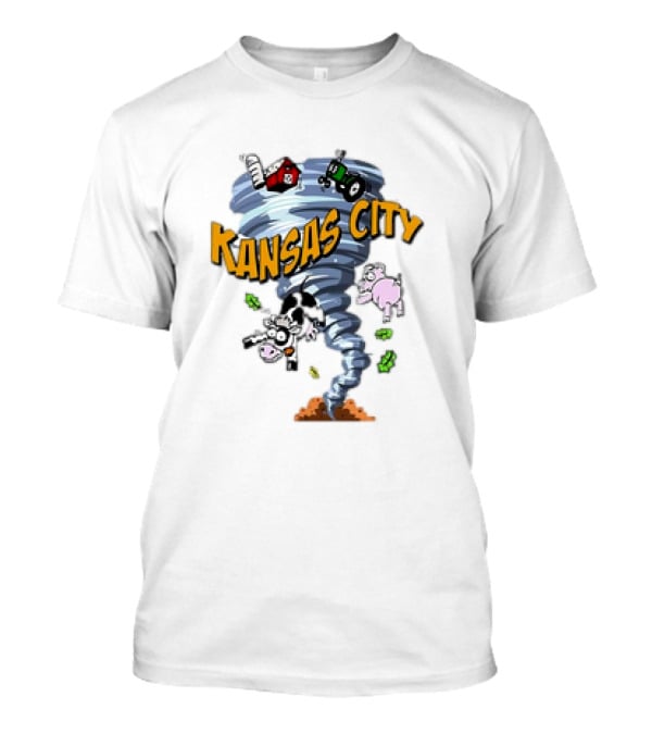 Kansas City Tornado Magnet Cartoon With Farm Animals And Tractor T-Shirt