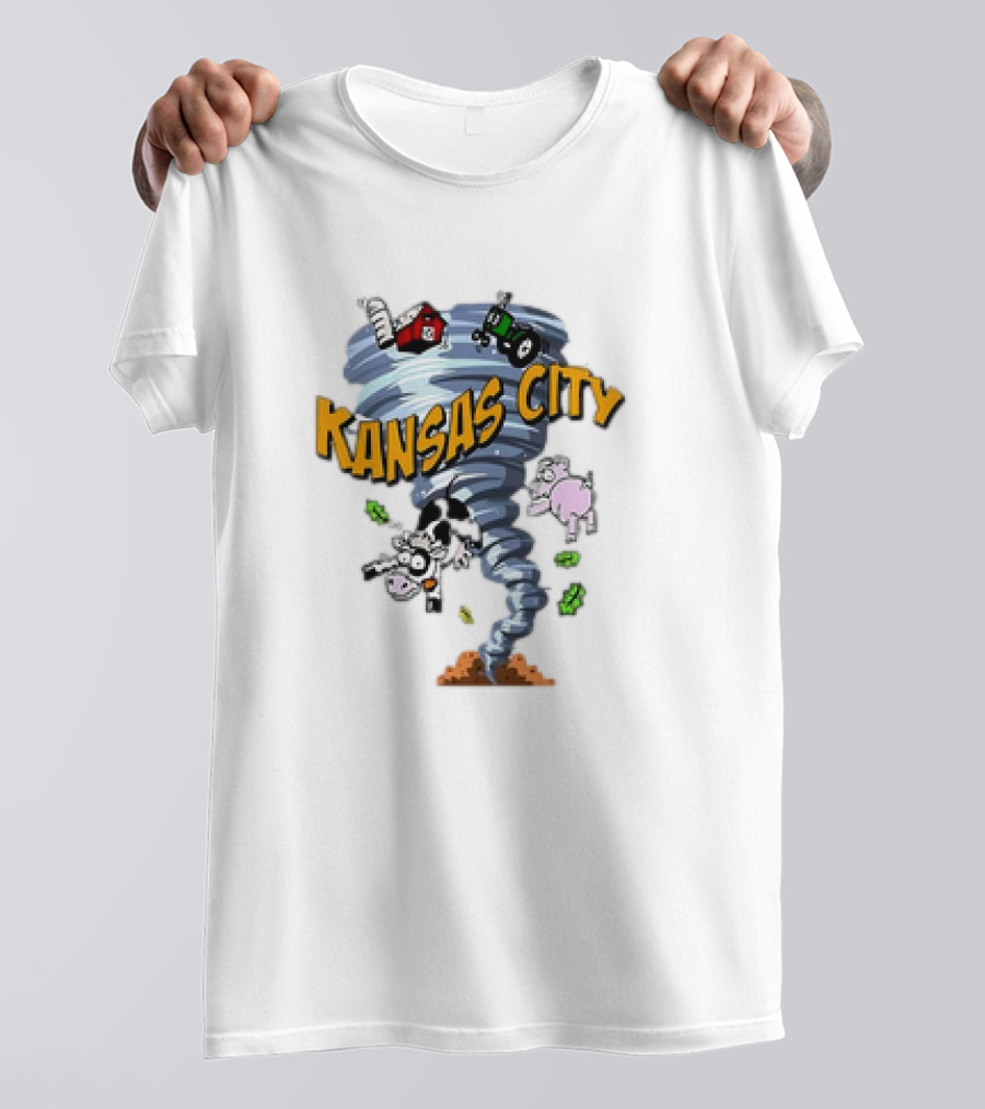 Kansas City Tornado Magnet Cartoon With Farm Animals And Tractor T-Shirt