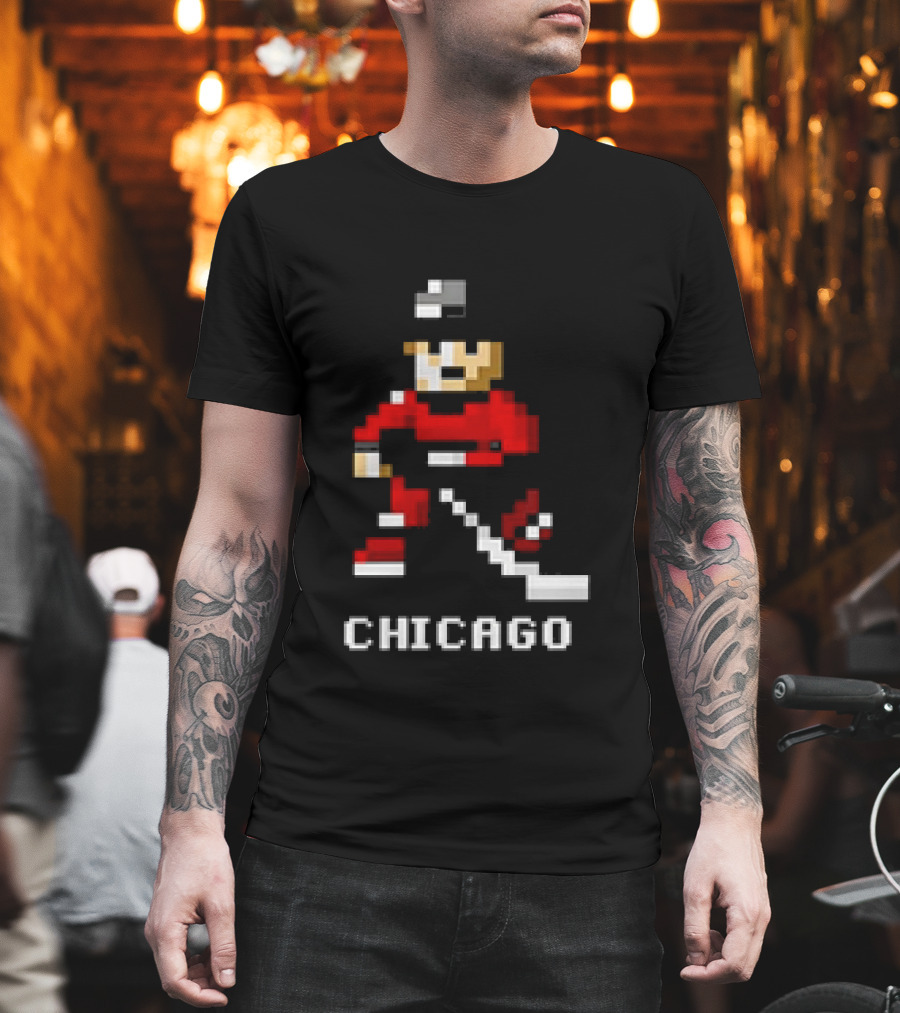 Chicago Retro 8-bit Hockey Player T-Shirt