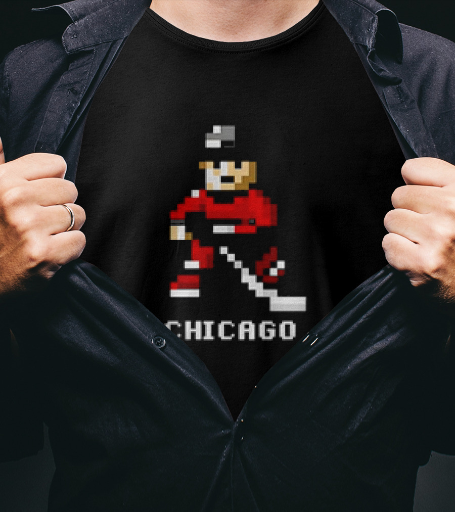 Chicago Retro 8-bit Hockey Player T-Shirt