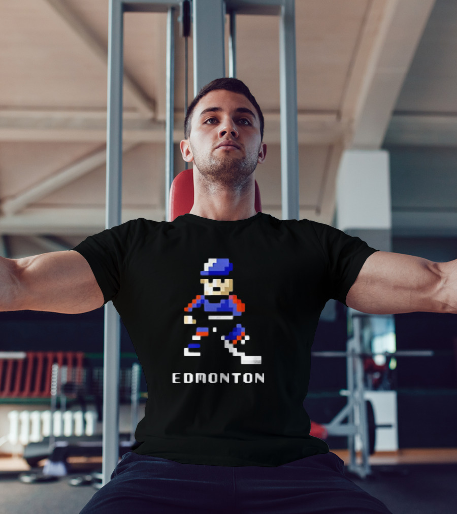 Edmonton Hockey 8-Bit Pixelated Player T-Shirt