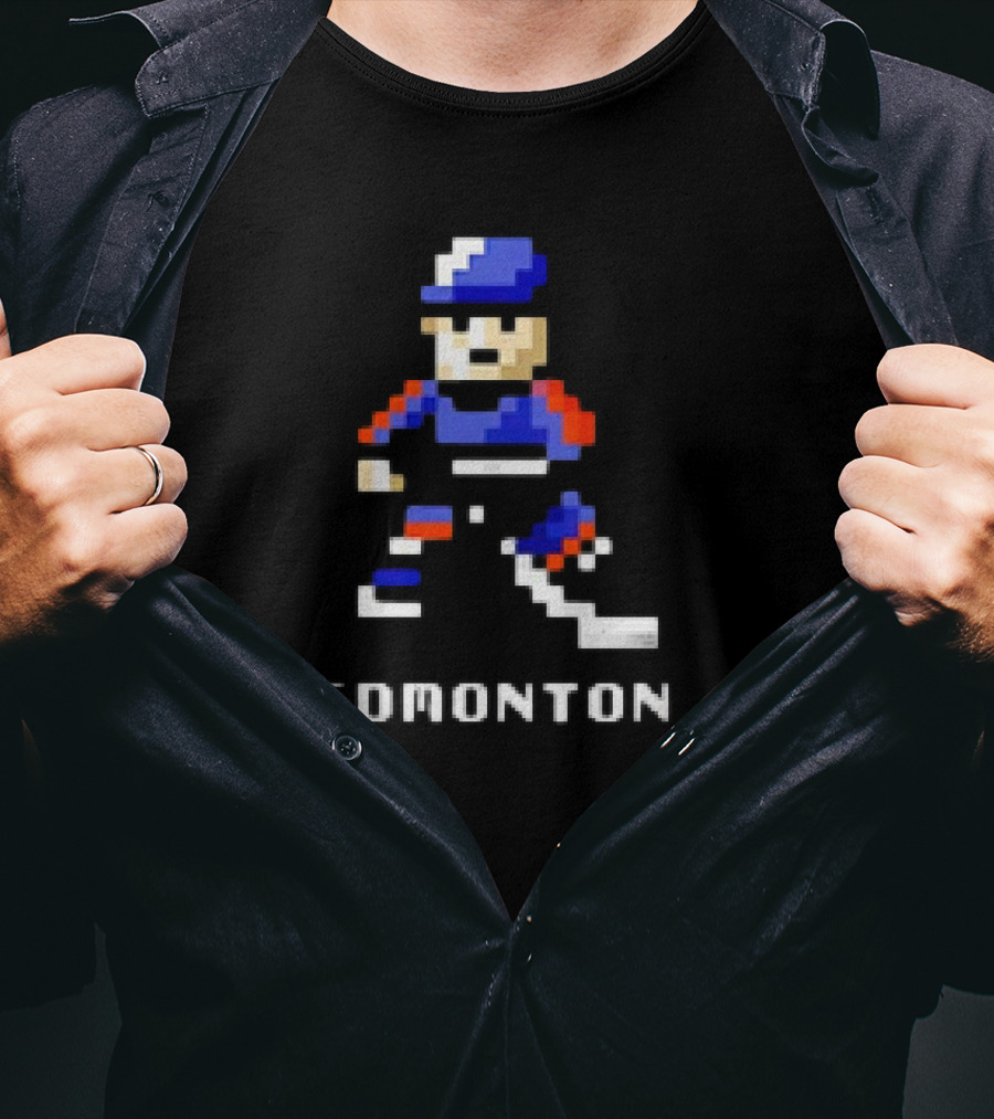 Edmonton Hockey 8-Bit Pixelated Player T-Shirt
