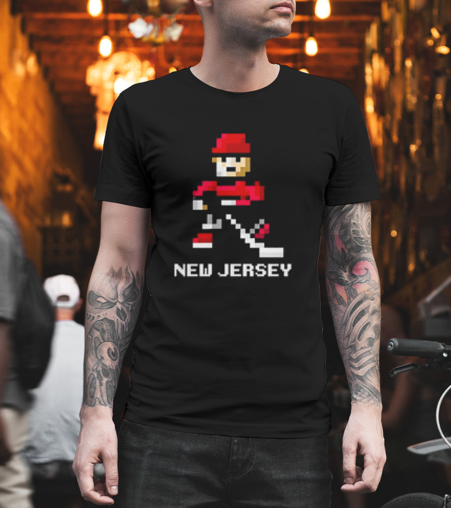 New Jersey Hockey Retro 8-Bit Pixel Art Player T-Shirt