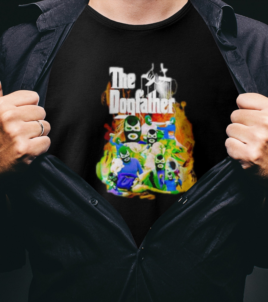 The Dogfather Powerfish Masked Characters In Colorful Scene T-Shirt