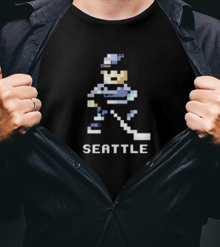 Seattle 8-Bit Hockey Pixel Art Player T-Shirt