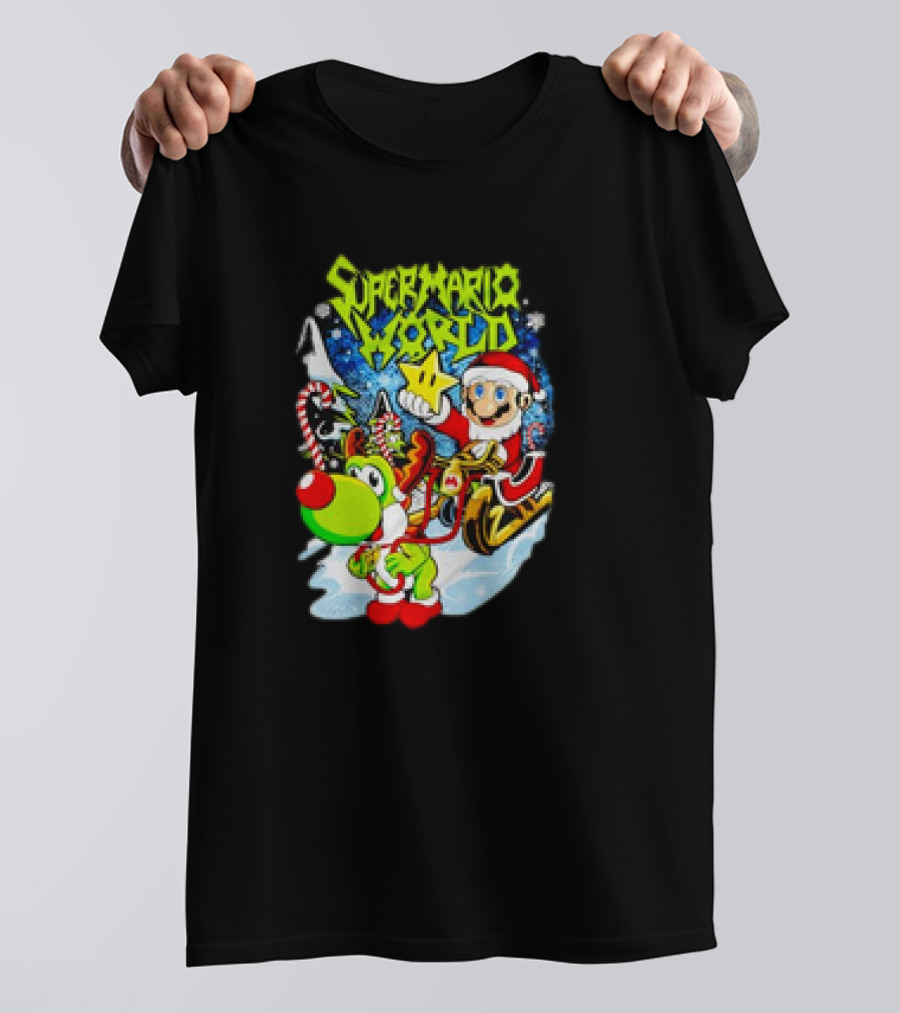 Super Mario World Santa Christmas Reindeer Sleigh Ride Scene T-Shirt