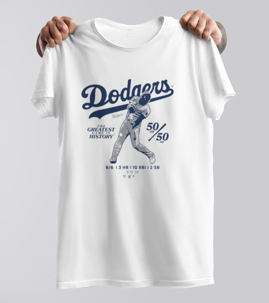 Dodgers The Greatest Game In History 50 HR 50 SB 6/6 3 HR 10 RBI 2 SB T-Shirt