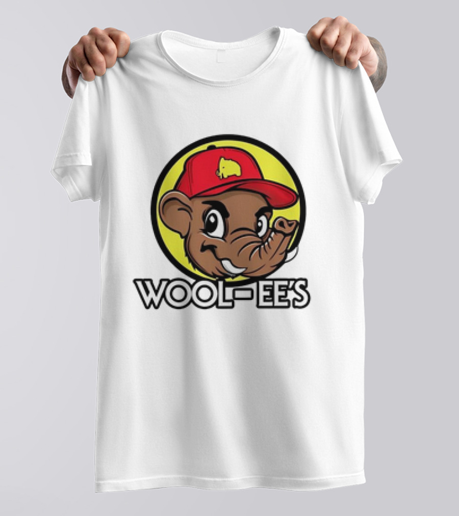 Wool-Ee’s Woolly Mammoth Cartoon Character In Red Cap With Yellow Background T-Shirt