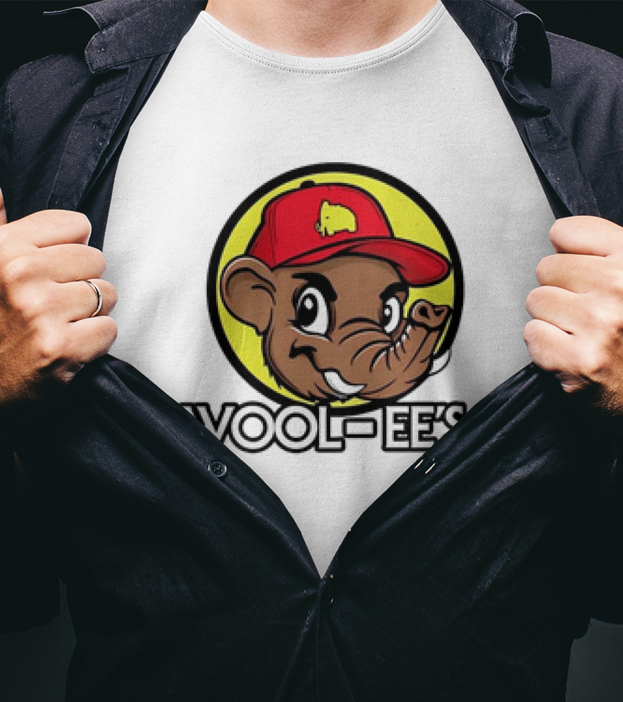 Wool-Ee’s Woolly Mammoth Cartoon Character In Red Cap With Yellow Background T-Shirt