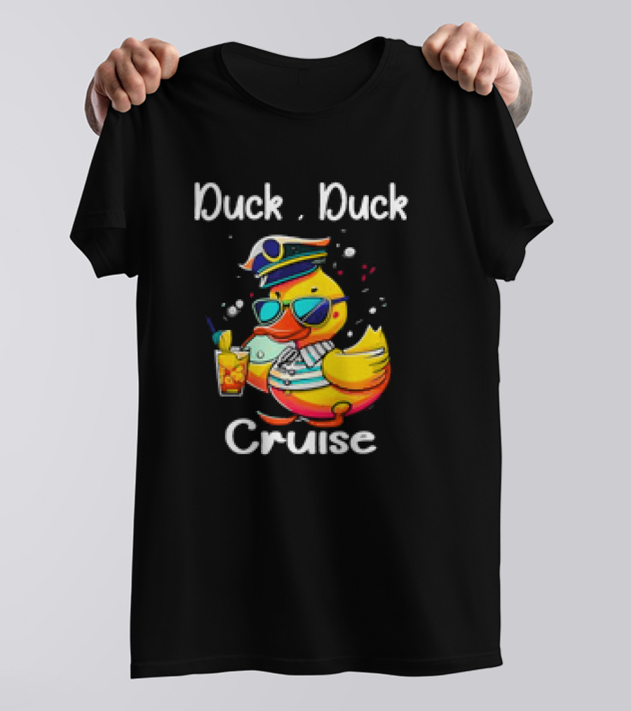 Duck Duck Cruise Family Cruising Matching Squad Captain Duck With Drink And Sunglasses T-Shirt