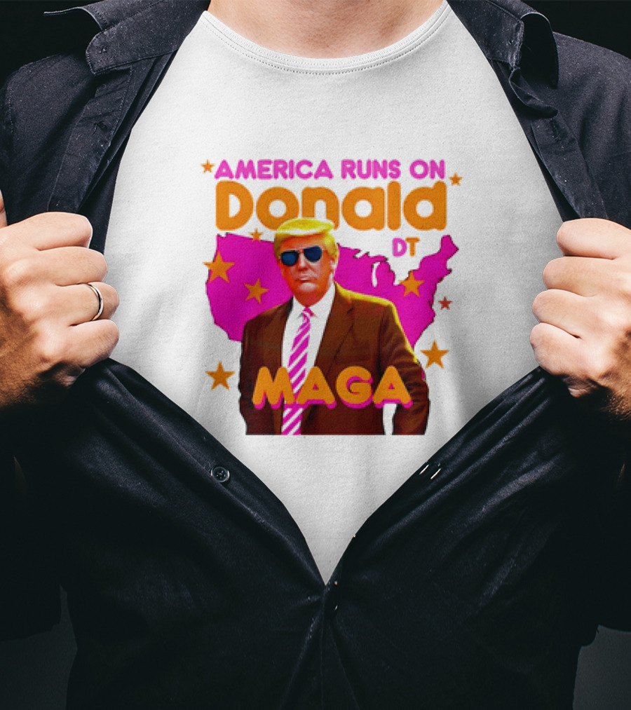 America Runs On Donald DT MAGA With Map And Stars T-Shirt