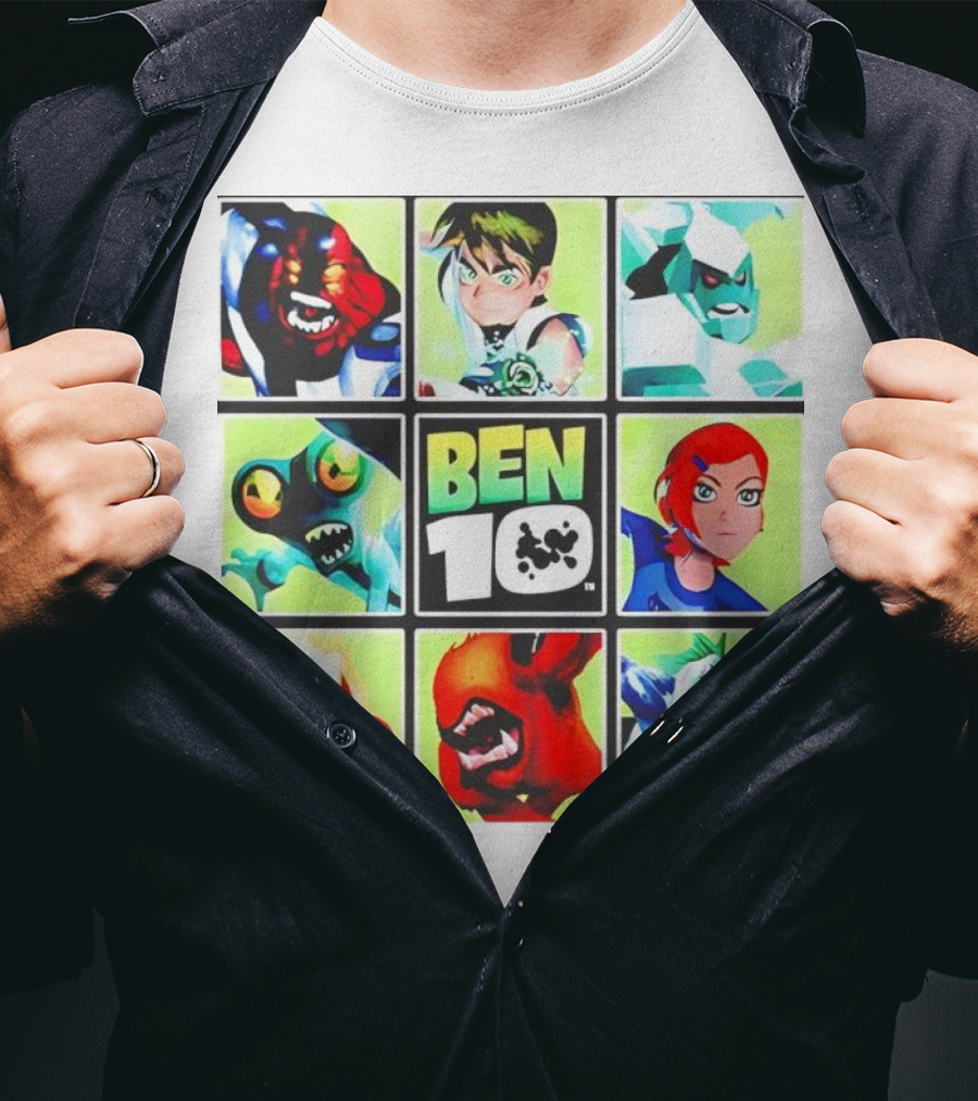 Ben 10 Alien Forms Panels Featuring Iconic Characters And Creatures T-Shirt