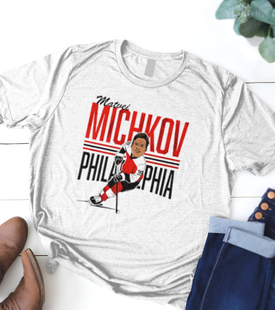 Matvei Michkov Philadelphia Center Ice NHLPA Hockey Caricature T-Shirt