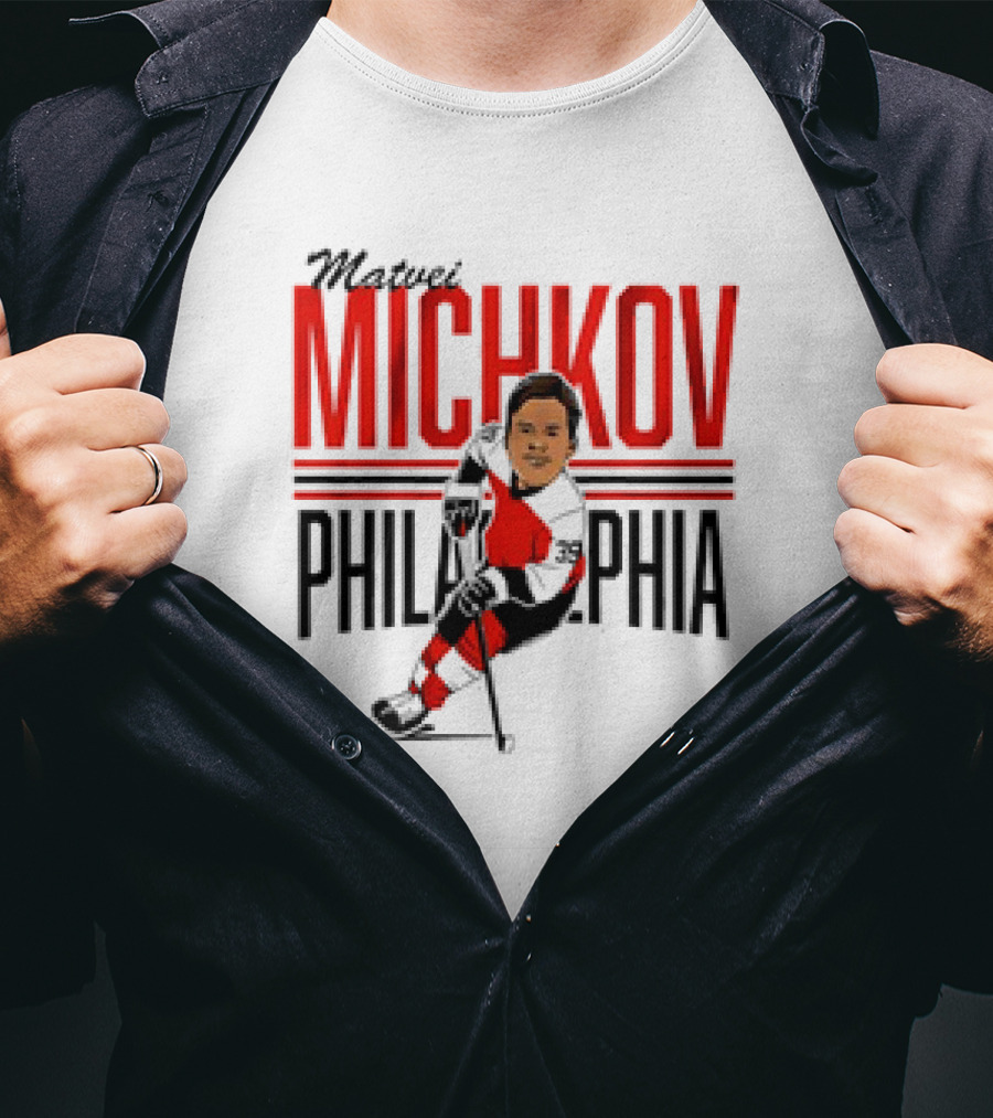 Matvei Michkov Philadelphia Center Ice NHLPA Hockey Caricature T-Shirt