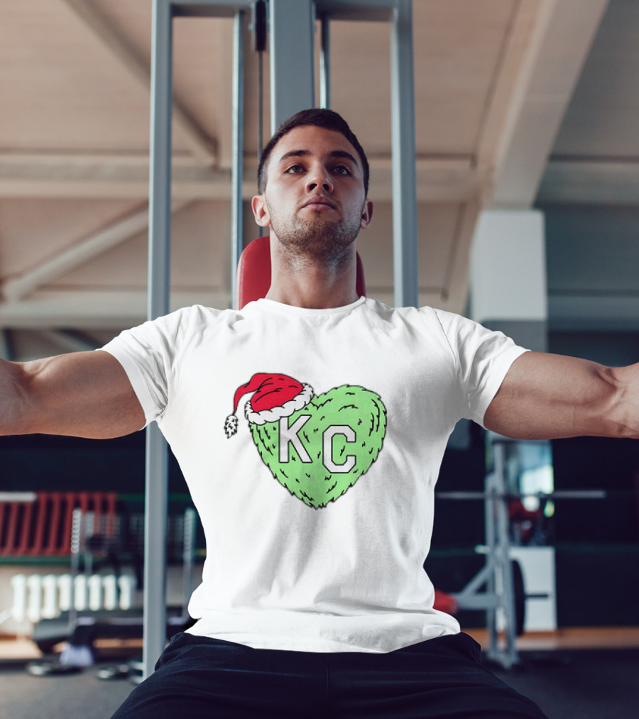 Grinch KC Heart Christmas Santa Hat T-Shirt