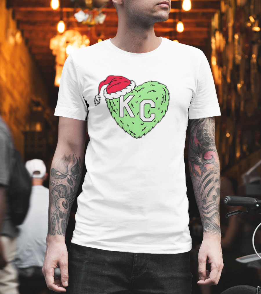 Grinch KC Heart Christmas Santa Hat T-Shirt