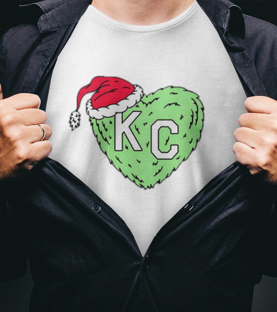 Grinch KC Heart Christmas Santa Hat T-Shirt