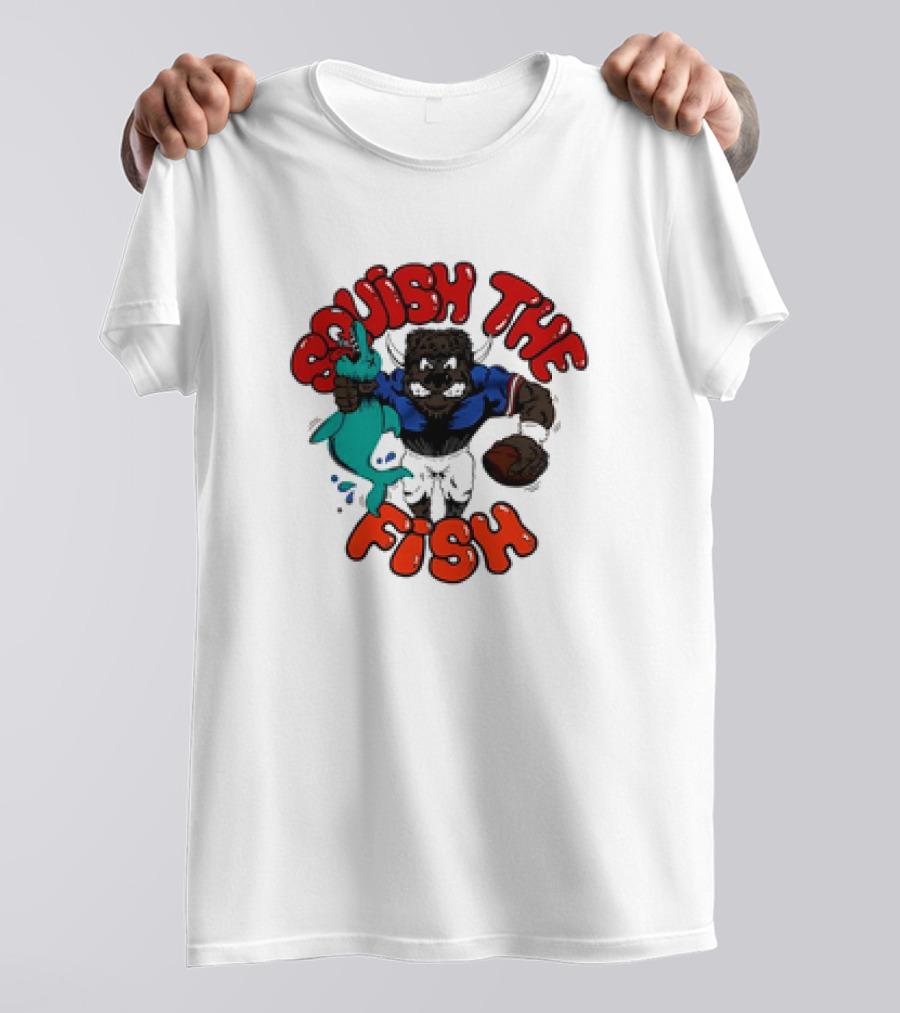 Homage Bills Squish The Fish Football Sports Graphic Cartoon T-Shirt