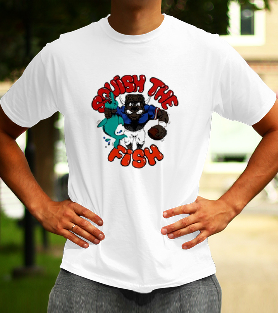 Homage Bills Squish The Fish Football Sports Graphic Cartoon T-Shirt