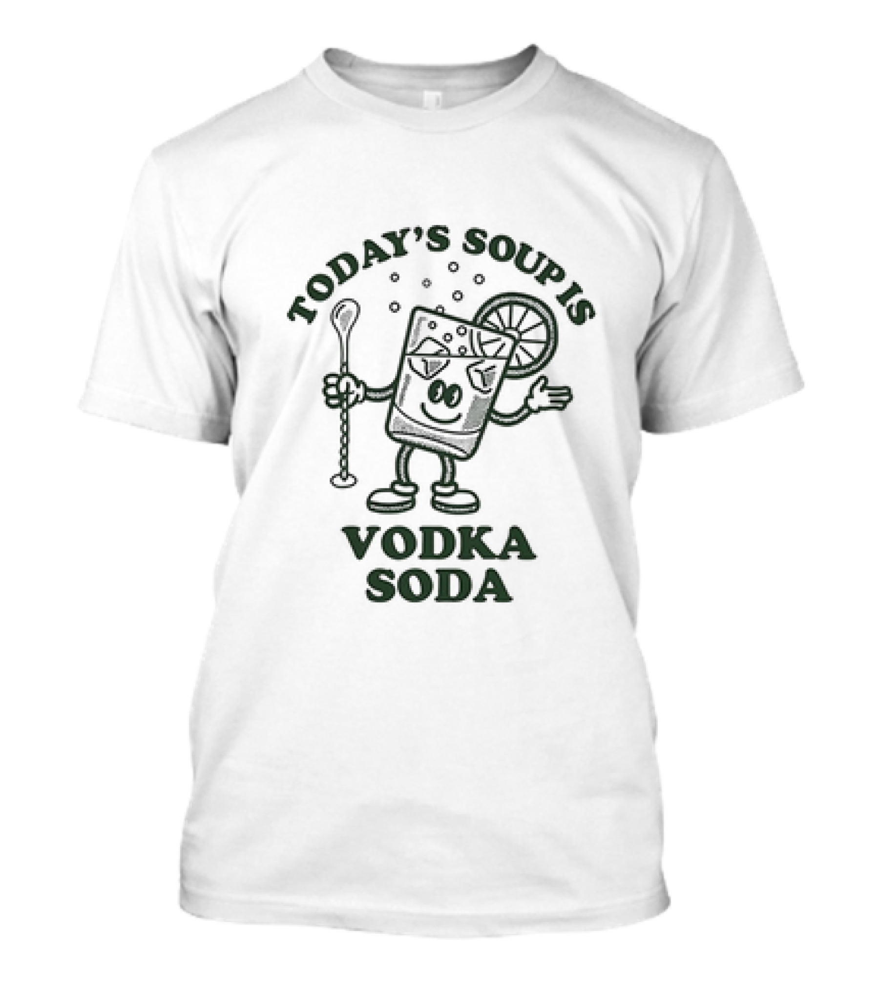 Today's Soup Is Vodka Soda Cartoon Glass Holding Stirrer With Lime Slice T-Shirt