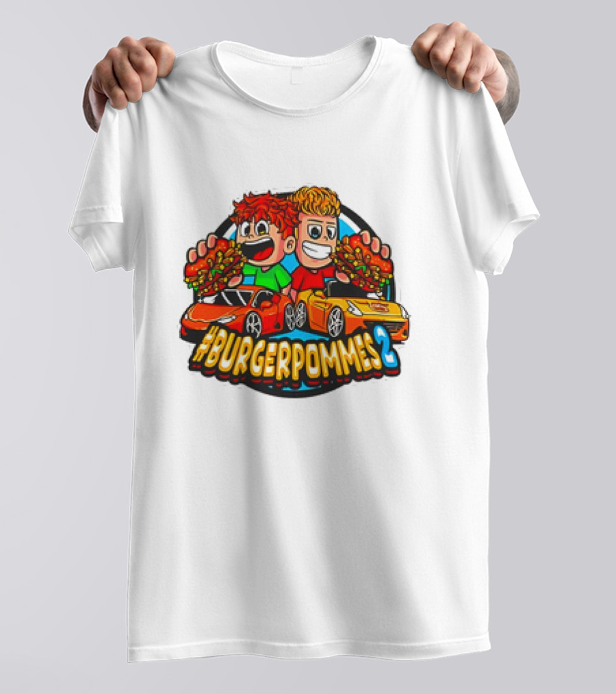 Burgerpommes 2 Cartoon Characters With Super Cars And Burgers T-Shirt
