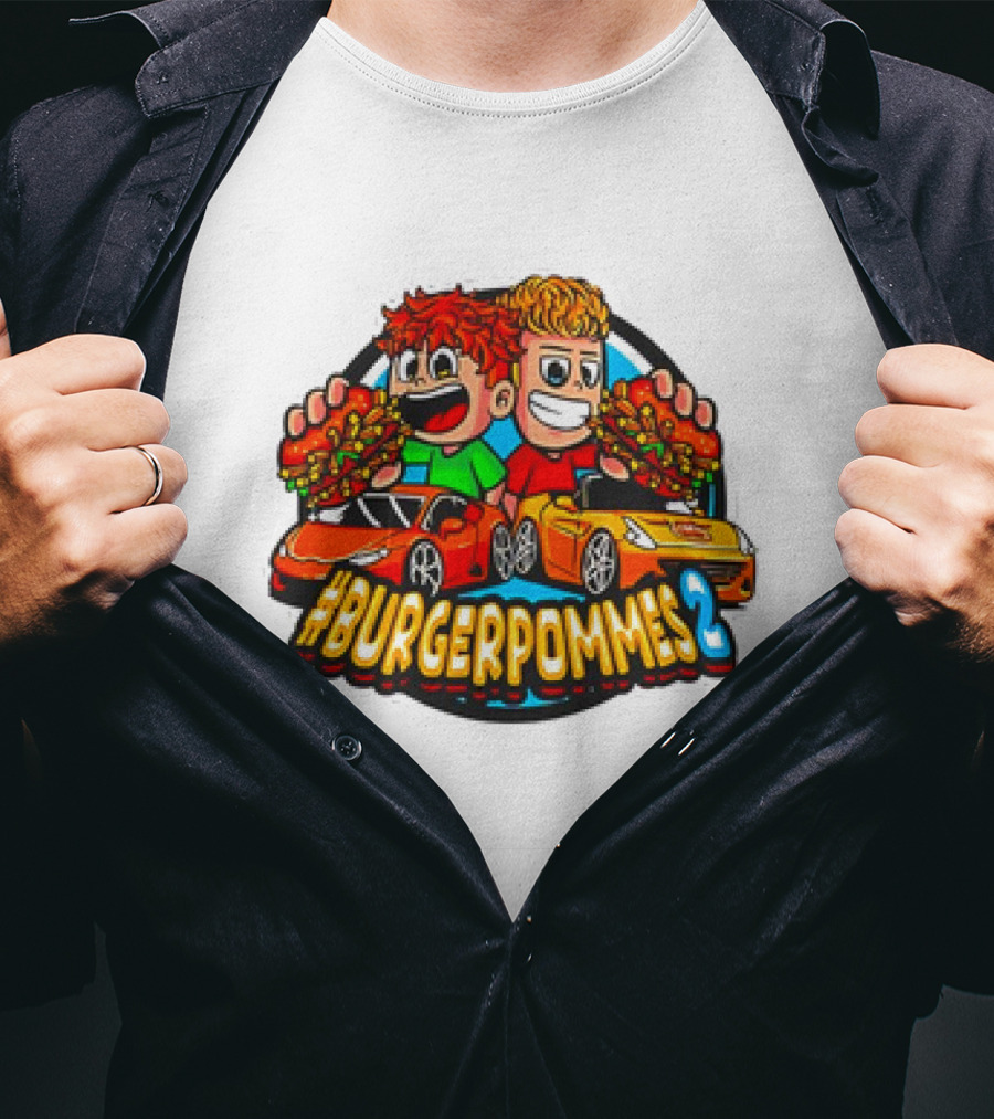 Burgerpommes 2 Cartoon Characters With Super Cars And Burgers T-Shirt