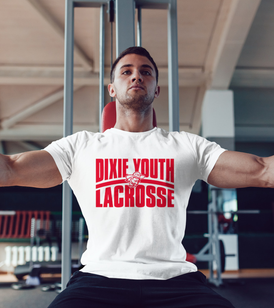 Dixie Youth Lacrosse Red Text Logo With Mascot Character T-Shirt