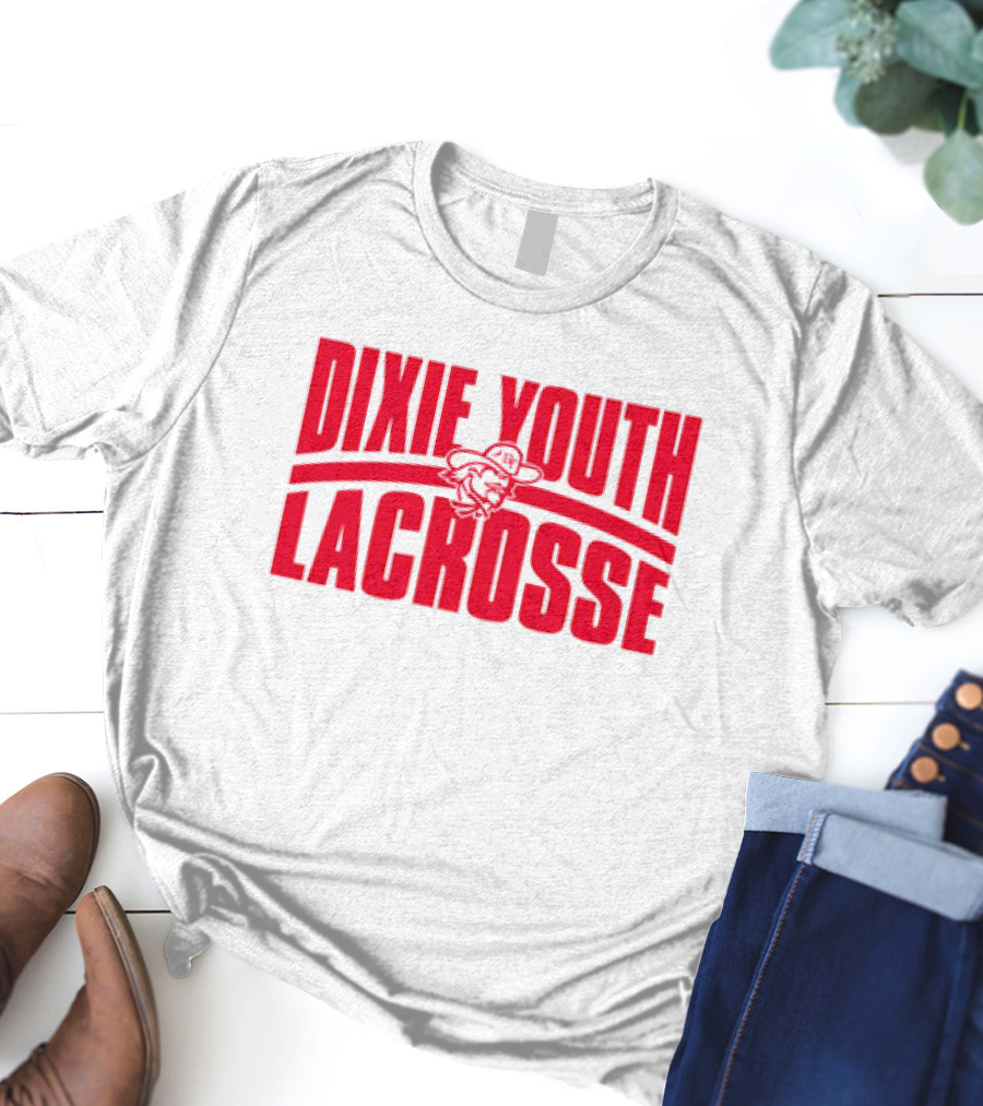 Dixie Youth Lacrosse Red Text Logo With Mascot Character T-Shirt