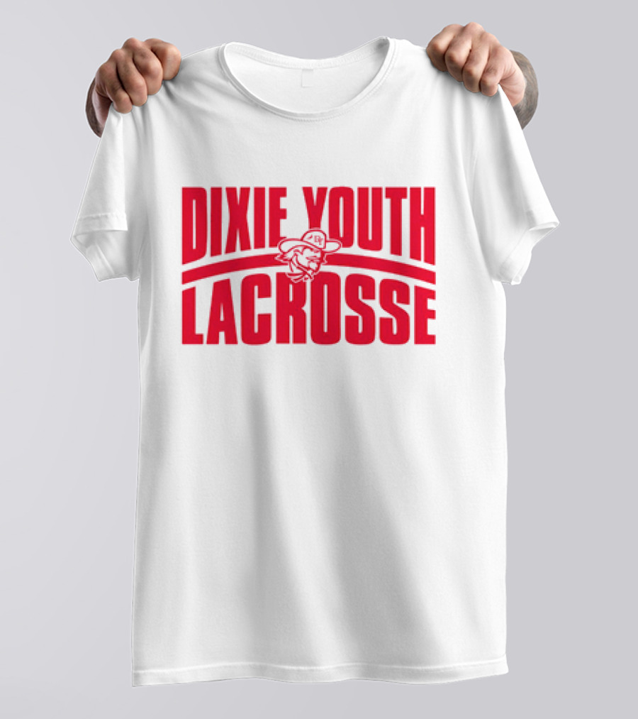 Dixie Youth Lacrosse Red Text Logo With Mascot Character T-Shirt