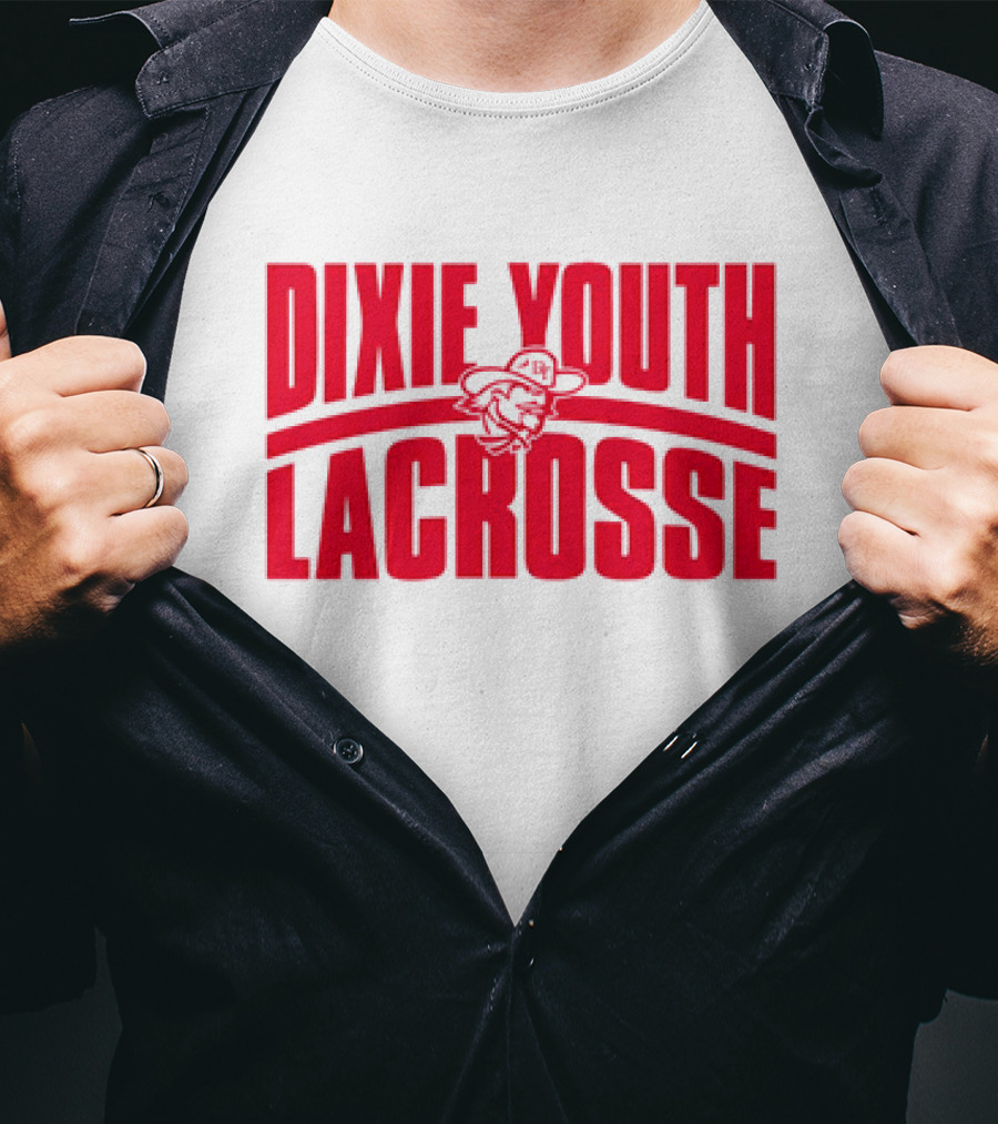 Dixie Youth Lacrosse Red Text Logo With Mascot Character T-Shirt