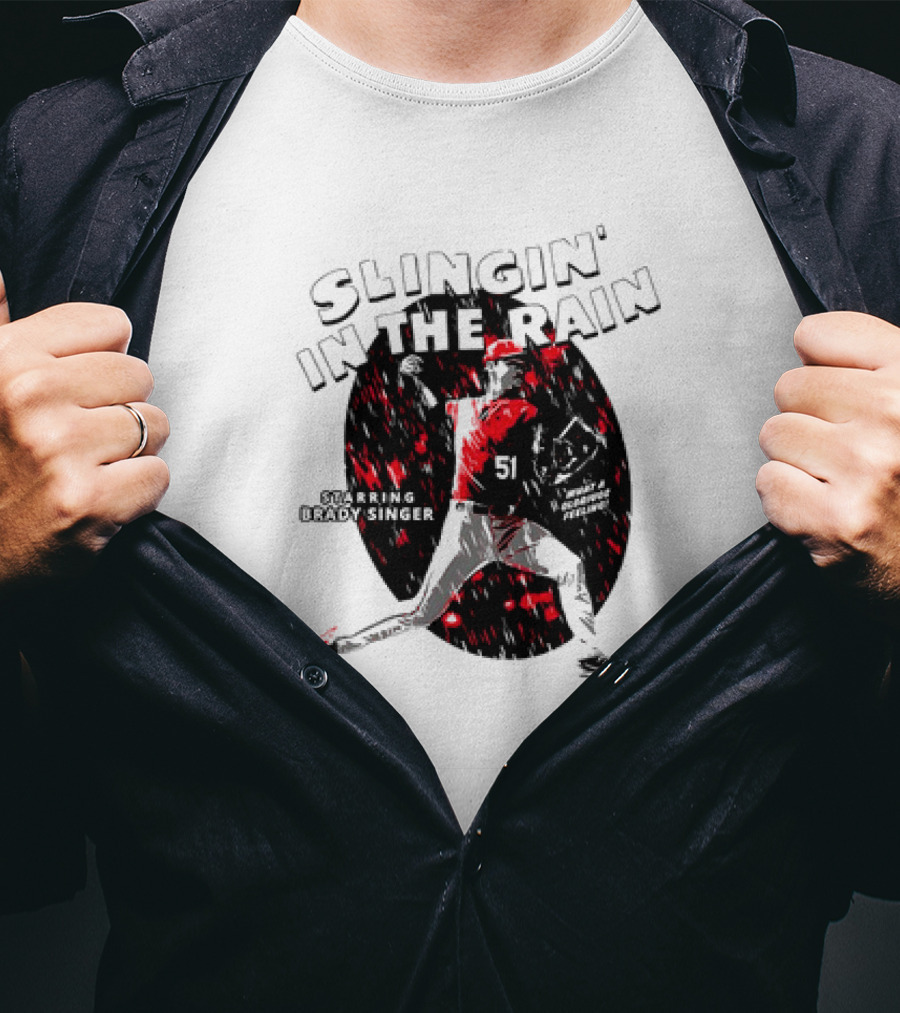 Slingin' In The Rain Starring Brady Singer Major League Royals T-Shirt
