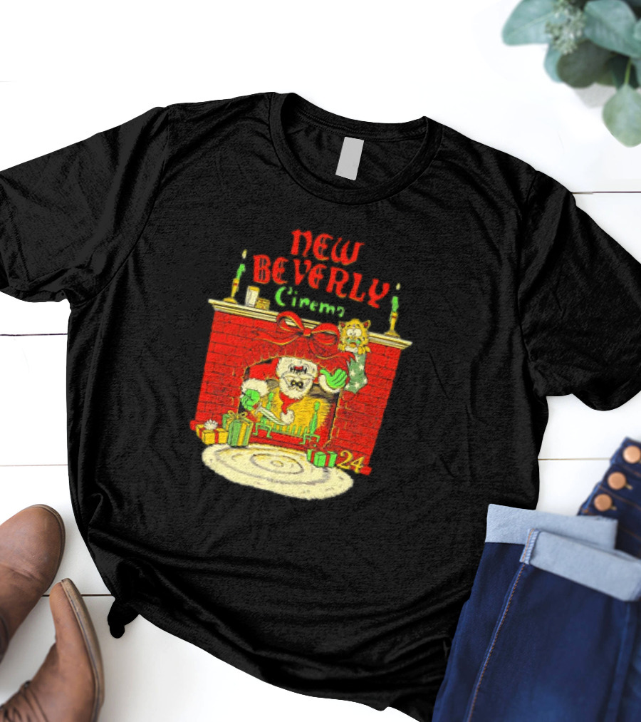 New Beverly Cinema Christmas Horror Santa Fireplace Scene T-Shirt