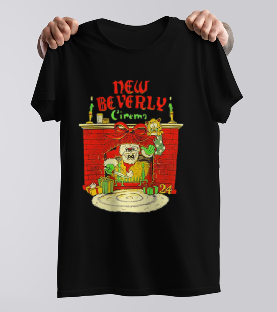 New Beverly Cinema Christmas Horror Santa Fireplace Scene T-Shirt