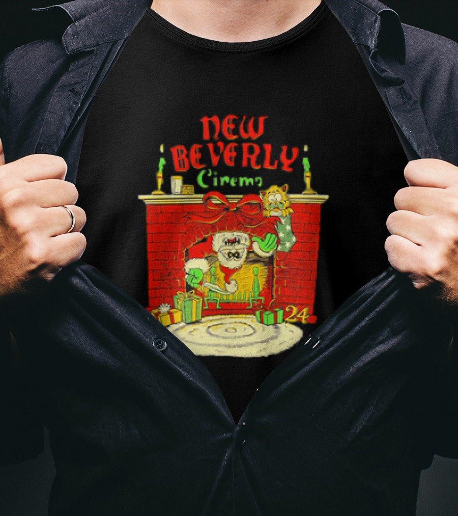 New Beverly Cinema Christmas Horror Santa Fireplace Scene T-Shirt