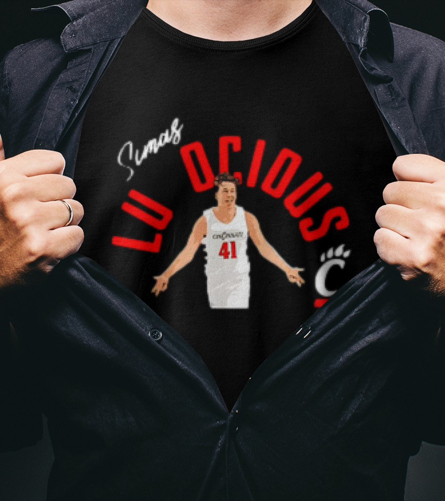 Simas Lukosius Cincinnati Bearcats Number 41 Red Text With Bearcats C T-Shirt