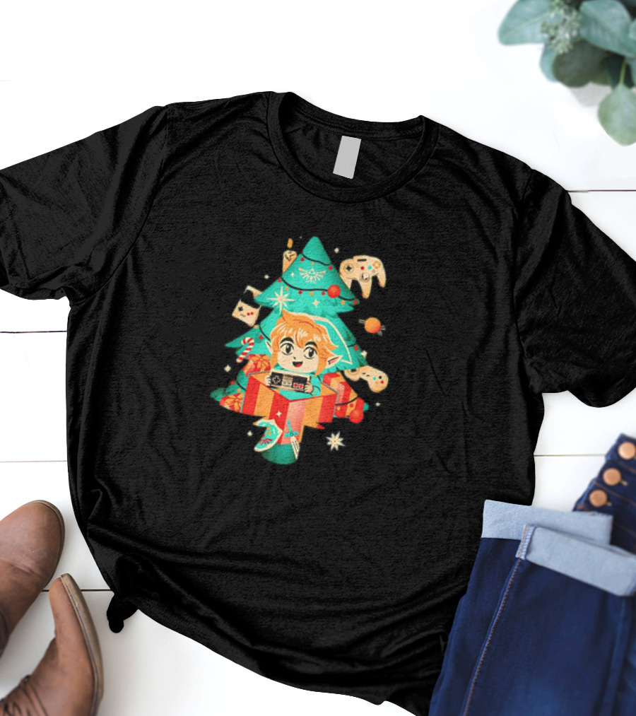 The Legend Of Zelda Link Nostalgic Christmas Tree With Video Game Controllers T-Shirt