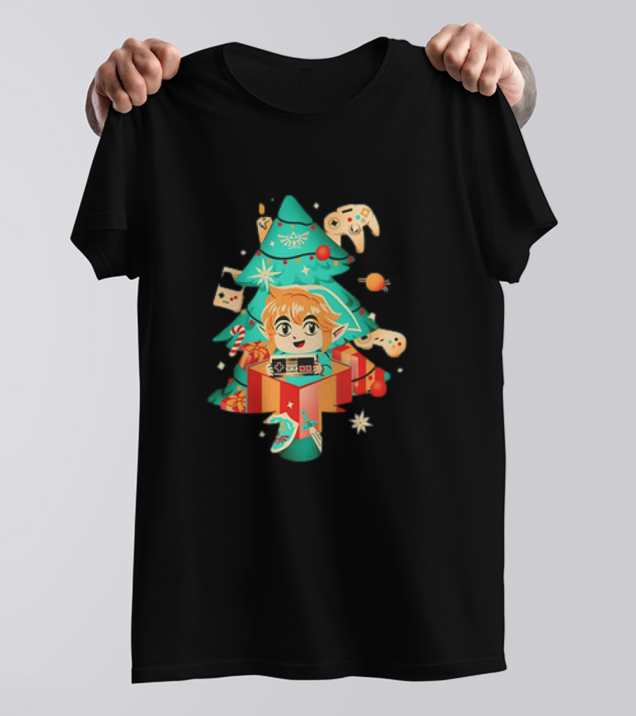 The Legend Of Zelda Link Nostalgic Christmas Tree With Video Game Controllers T-Shirt