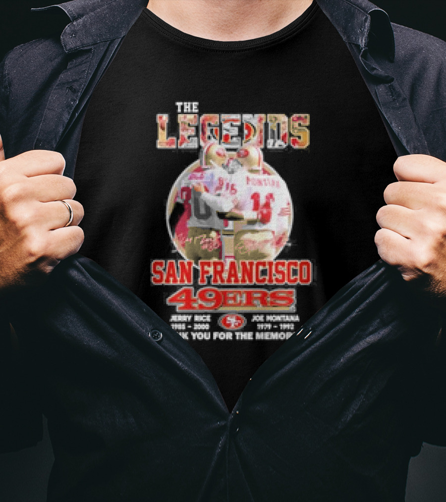 The Legends San Francisco 49ers Jerry Rice Joe Montana Thank You For The Memories T-Shirt