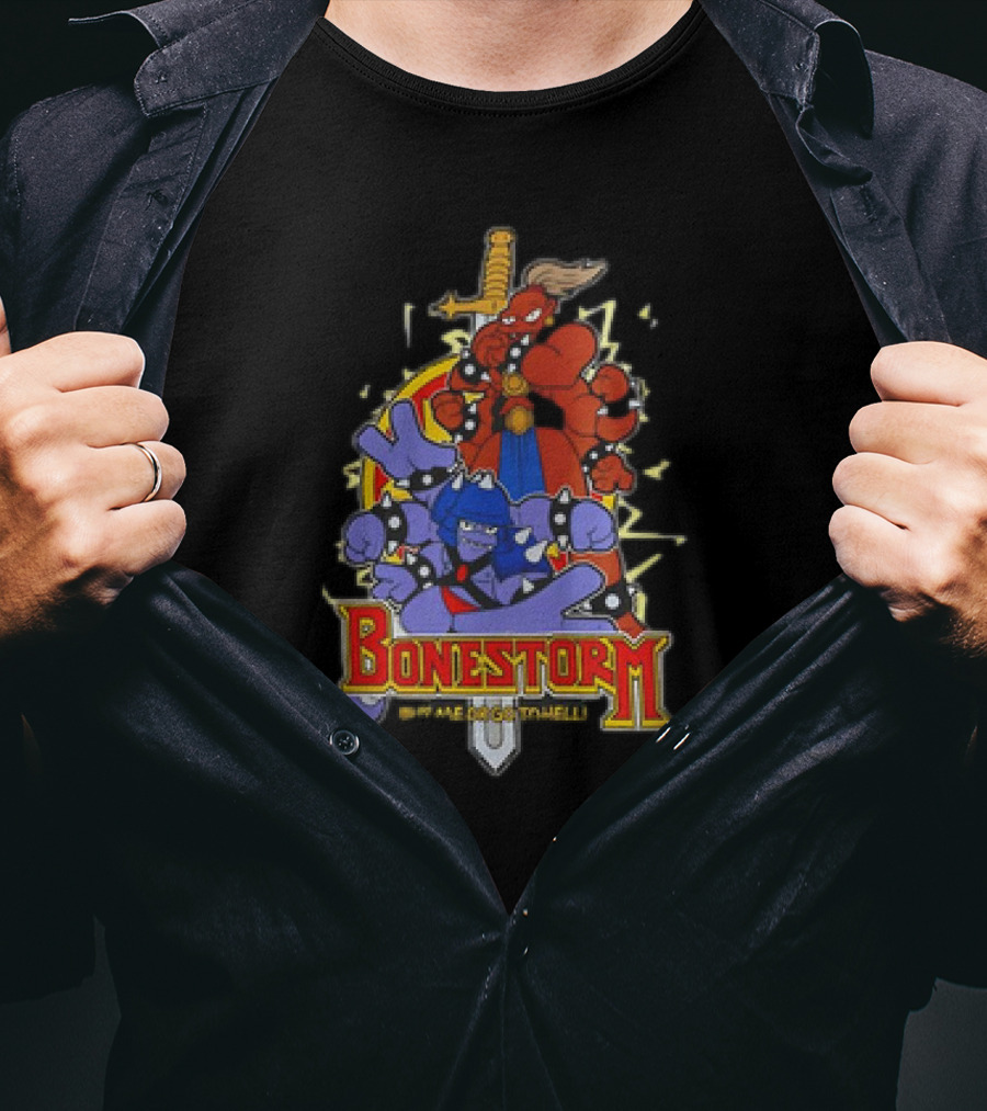 Bonestorm Buy Me Or Go To Hell Sword-Wielding Monsters Action T-Shirt