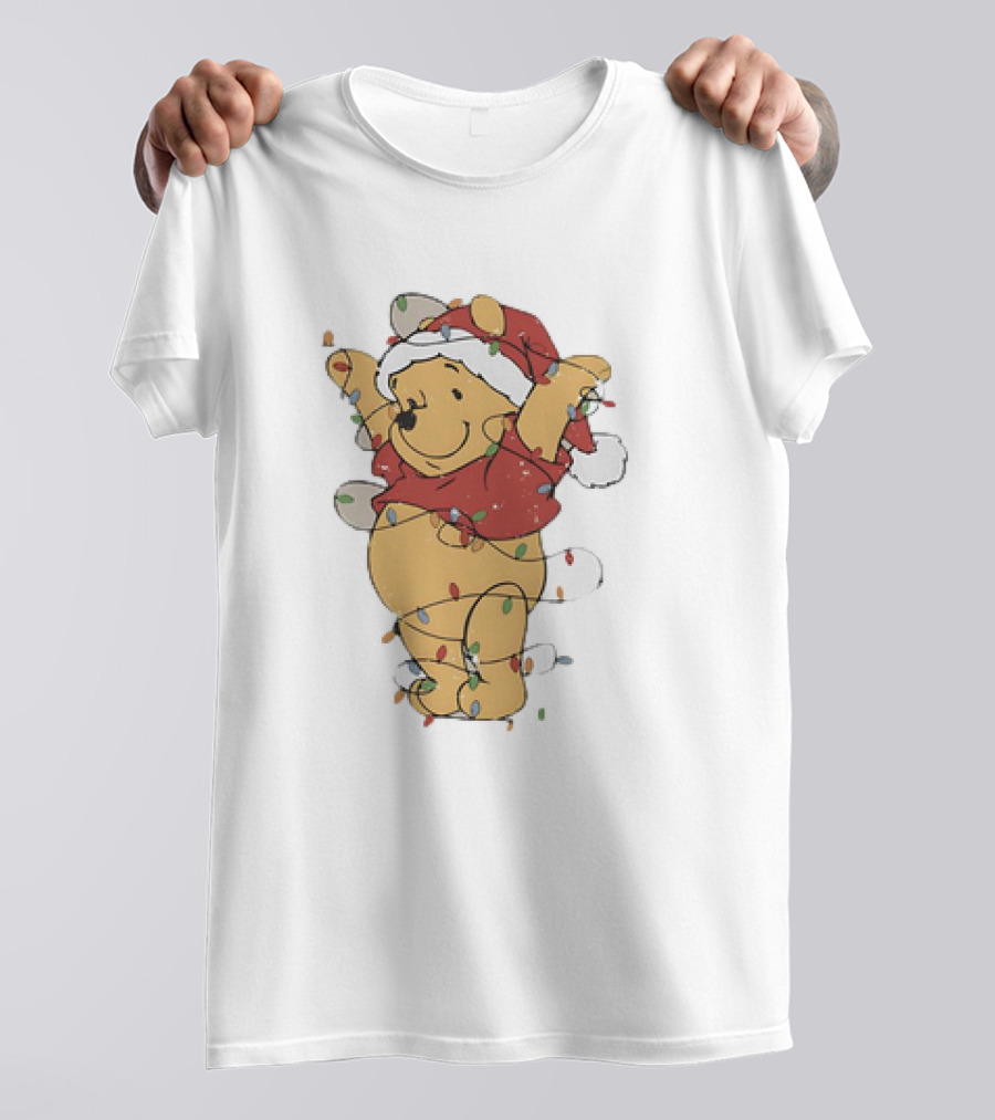Winnie The Pooh Christmas Lights Santa Hat Holiday T-Shirt