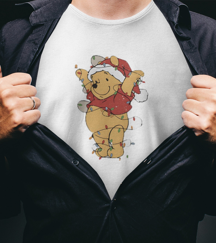 Winnie The Pooh Christmas Lights Santa Hat Holiday T-Shirt