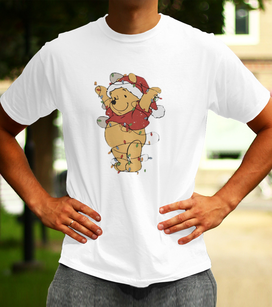 Winnie The Pooh Christmas Lights Santa Hat Holiday T-Shirt