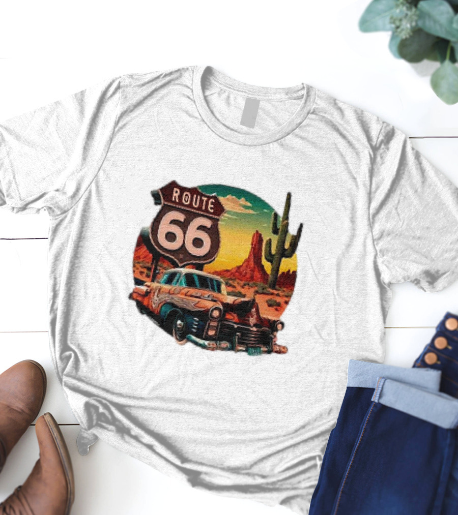 Route 66 Classic Car Desert Scene T-Shirt