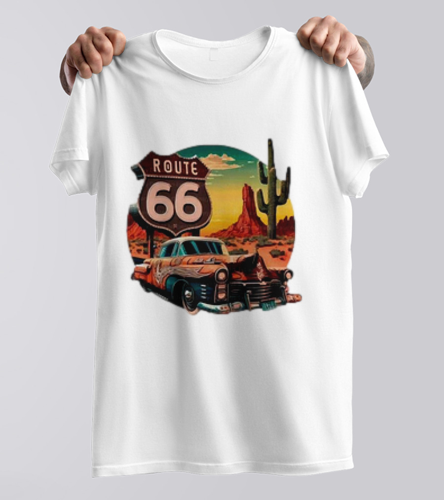 Route 66 Classic Car Desert Scene T-Shirt