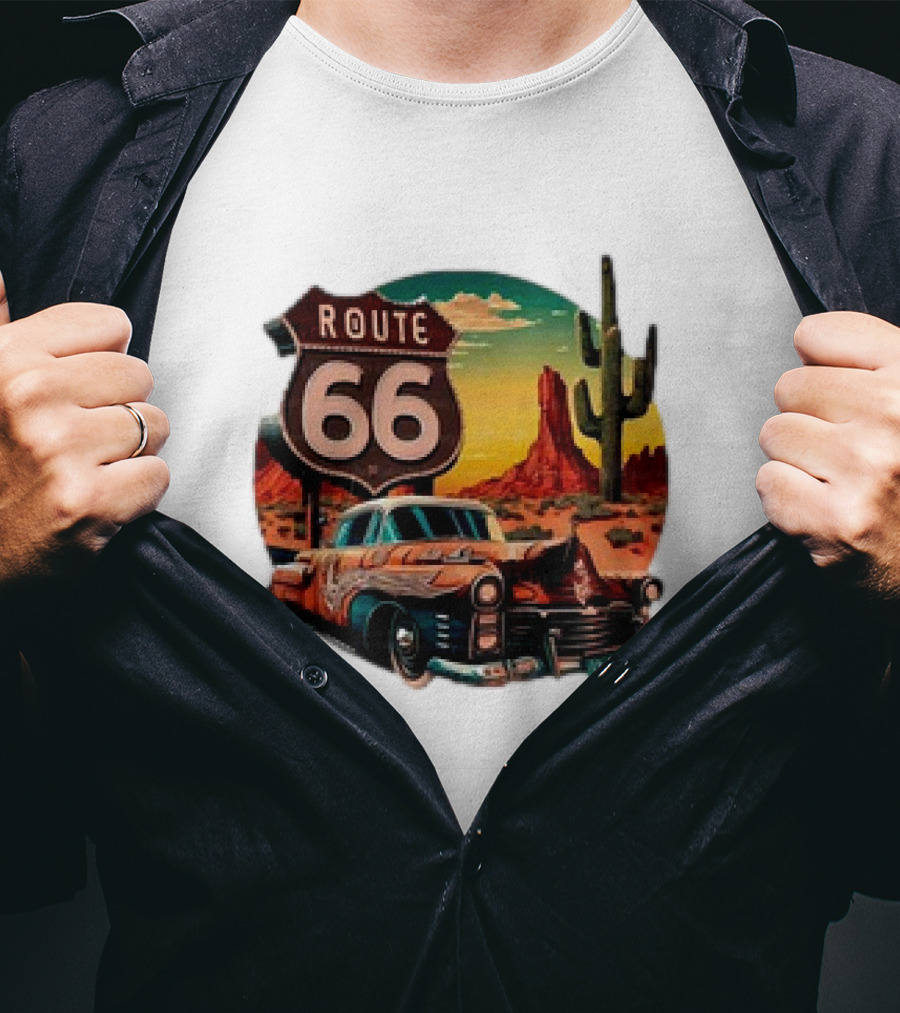 Route 66 Classic Car Desert Scene T-Shirt