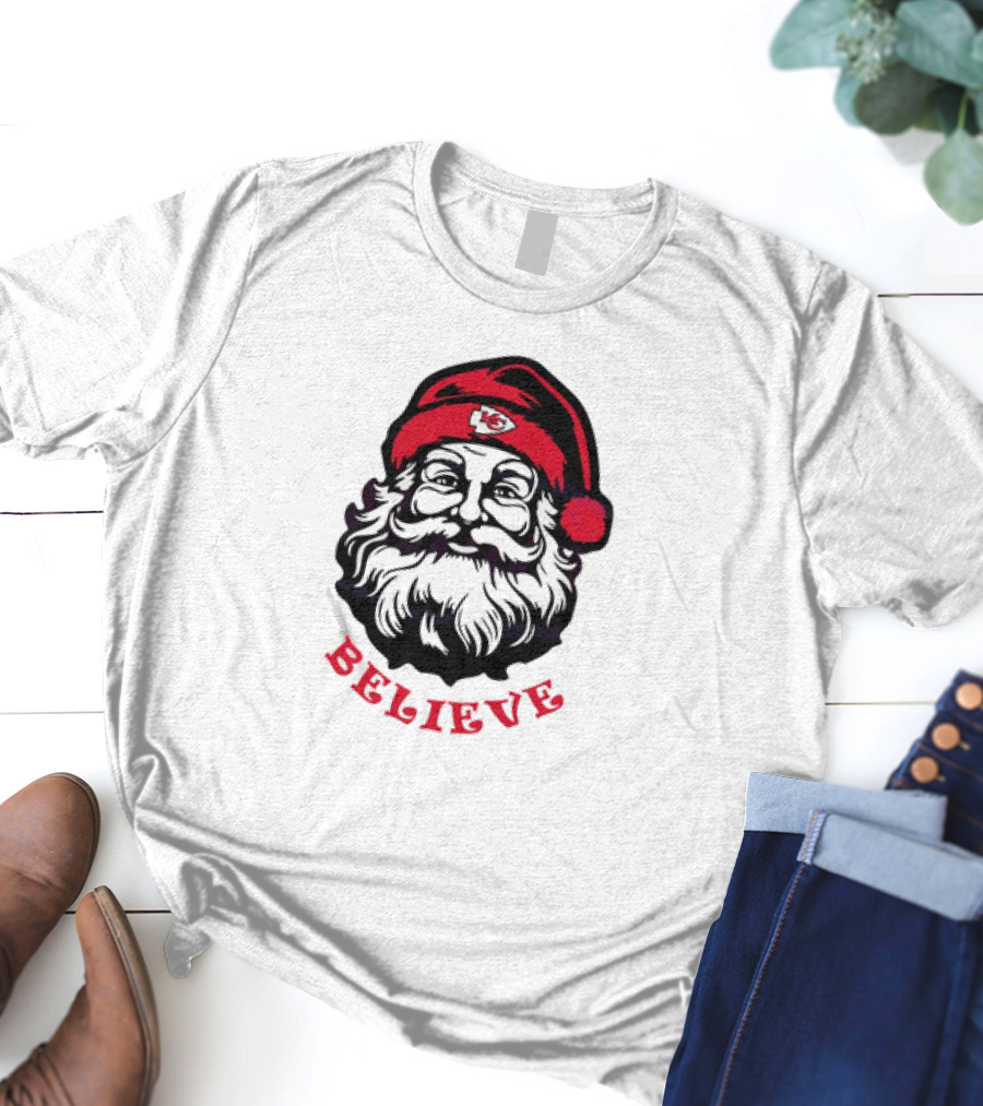 Santa Claus Believe Kansas City Chiefs Christmas T-Shirt