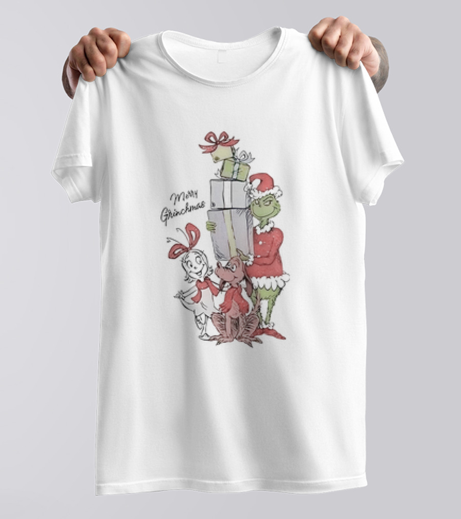 Merry Grinchmas Grinch With Max And Cindy Lou Who Holiday Cartoon T-Shirt