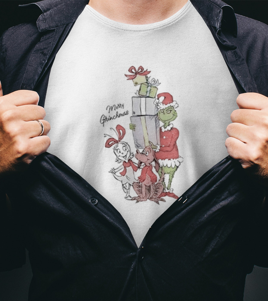 Merry Grinchmas Grinch With Max And Cindy Lou Who Holiday Cartoon T-Shirt